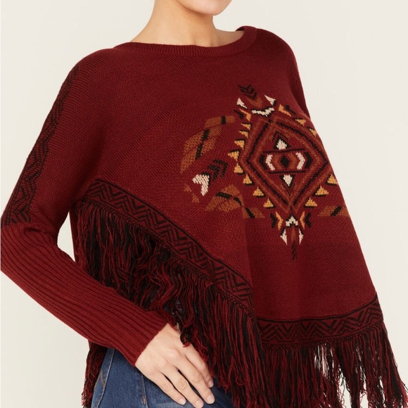 COTTON & RYE WOMEN'S SOUTHWESTERN KNIT FRINGE PONCHO SIZE MEDIUM NWT - Picture 3 of 16